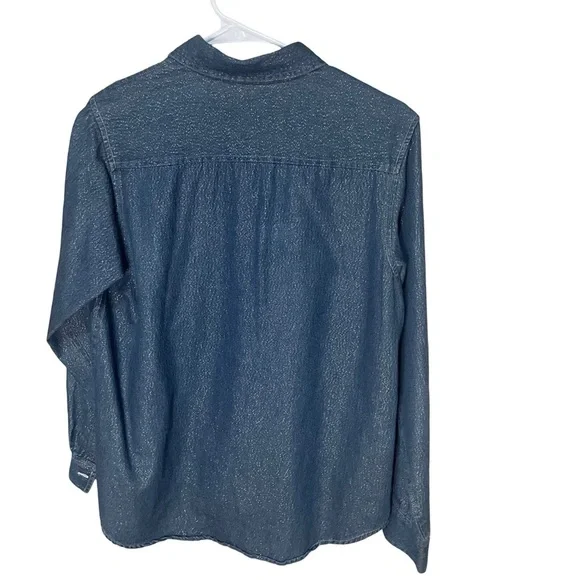 Disney Womens M Winnie The Pooh Shirt Embroidered Christmas Sparkly Denim - Picture 2 of 7